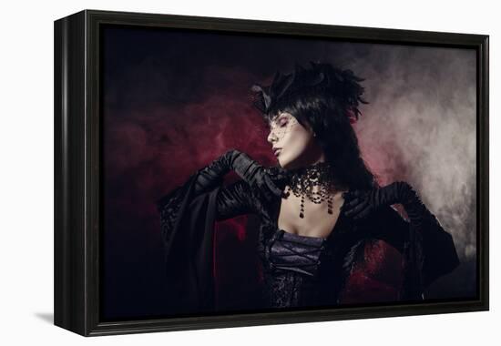 Romantic Gothic Girl in Victorian Style Clothes, Shot over Smoky Background-Elisanth-Framed Premier Image Canvas