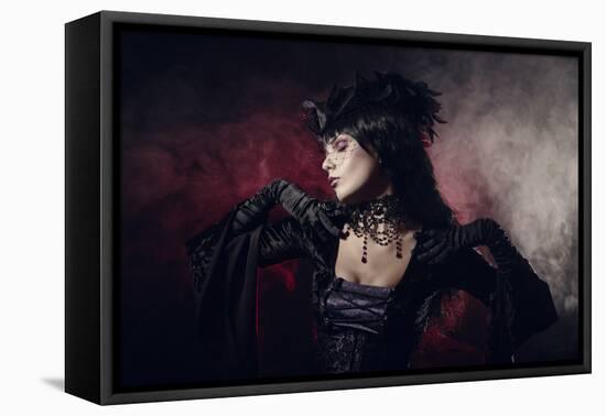 Romantic Gothic Girl in Victorian Style Clothes, Shot over Smoky Background-Elisanth-Framed Premier Image Canvas