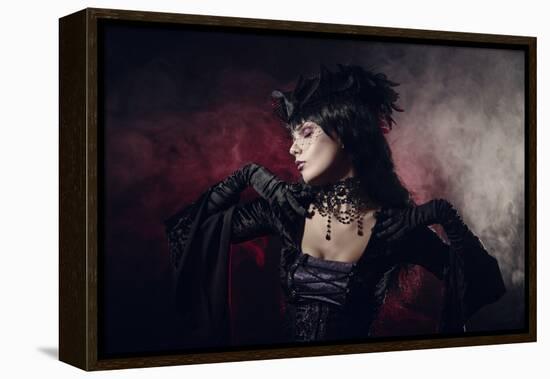 Romantic Gothic Girl in Victorian Style Clothes, Shot over Smoky Background-Elisanth-Framed Premier Image Canvas