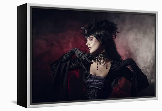 Romantic Gothic Girl in Victorian Style Clothes, Shot over Smoky Background-Elisanth-Framed Premier Image Canvas