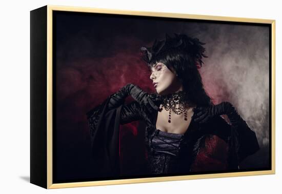 Romantic Gothic Girl in Victorian Style Clothes, Shot over Smoky Background-Elisanth-Framed Premier Image Canvas