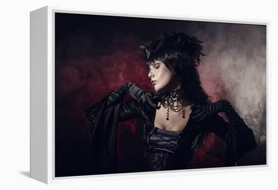 Romantic Gothic Girl in Victorian Style Clothes, Shot over Smoky Background-Elisanth-Framed Premier Image Canvas