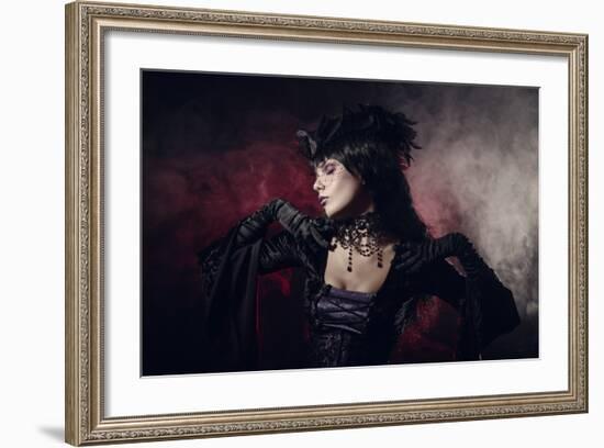 Romantic Gothic Girl in Victorian Style Clothes, Shot over Smoky Background-Elisanth-Framed Photographic Print