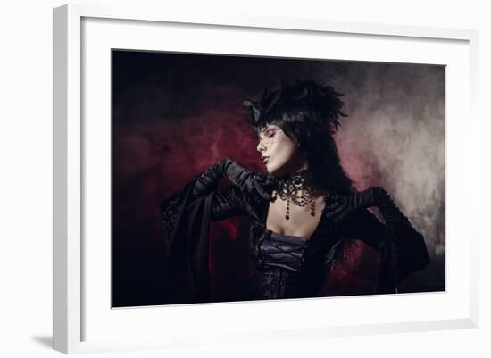 Romantic Gothic Girl in Victorian Style Clothes, Shot over Smoky Background-Elisanth-Framed Photographic Print