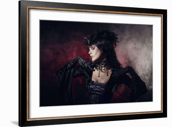 Romantic Gothic Girl in Victorian Style Clothes, Shot over Smoky Background-Elisanth-Framed Photographic Print