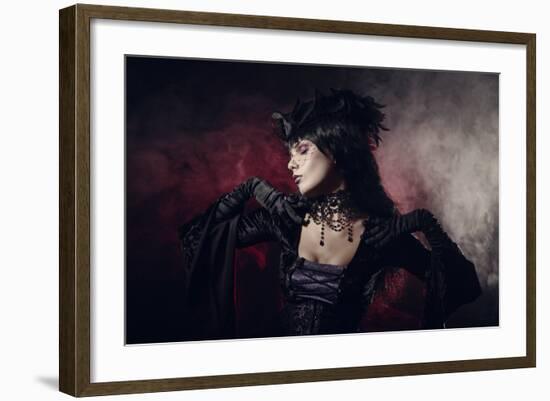 Romantic Gothic Girl in Victorian Style Clothes, Shot over Smoky Background-Elisanth-Framed Photographic Print