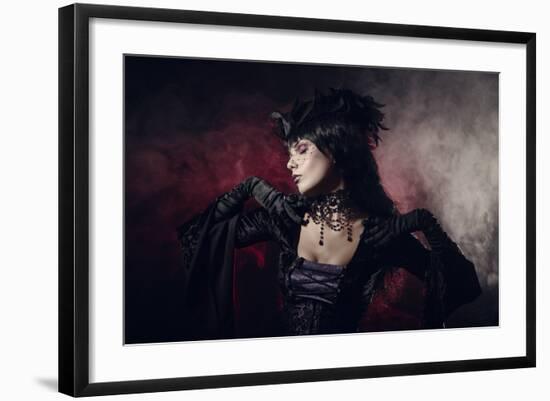 Romantic Gothic Girl in Victorian Style Clothes, Shot over Smoky Background-Elisanth-Framed Photographic Print