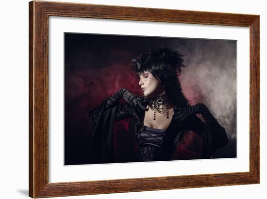 Romantic Gothic Girl in Victorian Style Clothes, Shot over Smoky Background-Elisanth-Framed Photographic Print