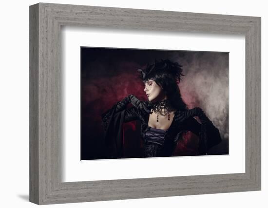 Romantic Gothic Girl in Victorian Style Clothes, Shot over Smoky Background-Elisanth-Framed Photographic Print