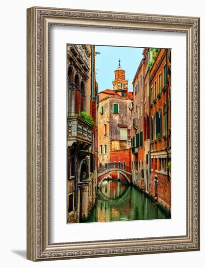 Romantic Green Venice Canal-null-Framed Art Print