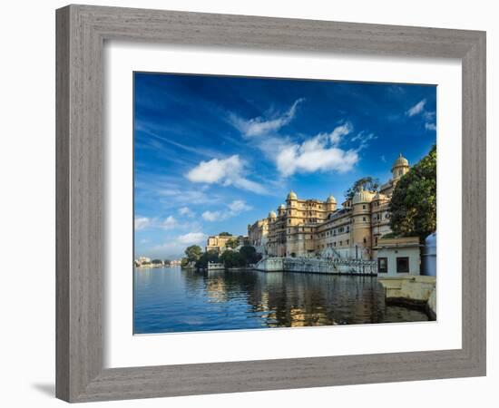 Romantic India Luxury Tourism Concept Background - Udaipur City Palace and Lake Pichola. Udaipur, R-f9photos-Framed Photographic Print