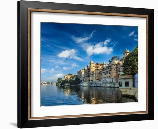 Romantic India Luxury Tourism Concept Background - Udaipur City Palace and Lake Pichola. Udaipur, R-f9photos-Framed Photographic Print