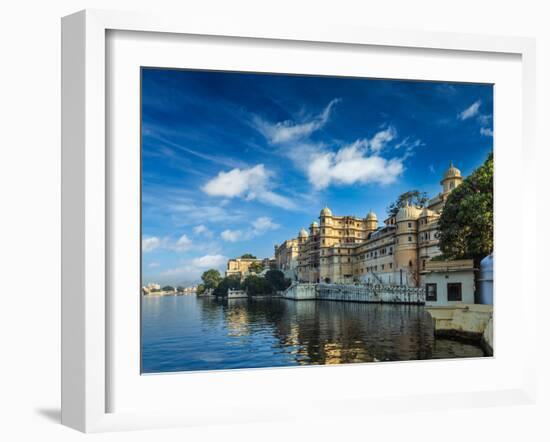 Romantic India Luxury Tourism Concept Background - Udaipur City Palace and Lake Pichola. Udaipur, R-f9photos-Framed Photographic Print