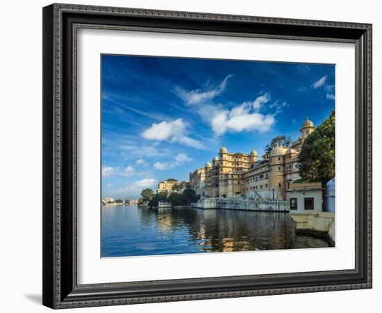 Romantic India Luxury Tourism Concept Background - Udaipur City Palace and Lake Pichola. Udaipur, R-f9photos-Framed Photographic Print