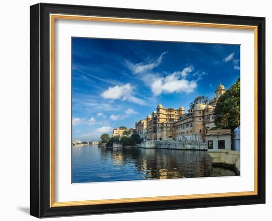 Romantic India Luxury Tourism Concept Background - Udaipur City Palace and Lake Pichola. Udaipur, R-f9photos-Framed Photographic Print