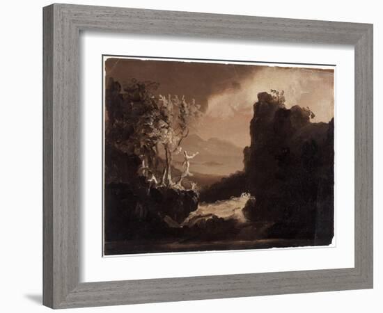 Romantic Landscape (Last of the Mohicans), 1827 (Oil on Paper)-Thomas Cole-Framed Giclee Print