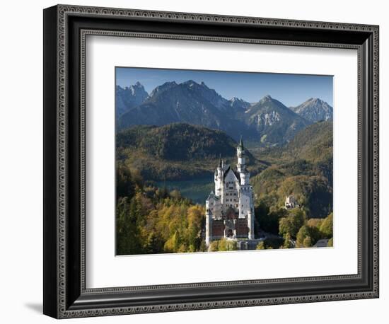 Romantic Neuschwanstein Castle and German Alps in Autumn, Southern Part of Romantic Road, Bavaria,-Richard Nebesky-Framed Photographic Print