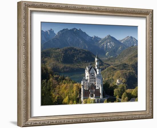 Romantic Neuschwanstein Castle and German Alps in Autumn, Southern Part of Romantic Road, Bavaria,-Richard Nebesky-Framed Photographic Print