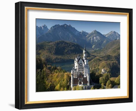 Romantic Neuschwanstein Castle and German Alps in Autumn, Southern Part of Romantic Road, Bavaria,-Richard Nebesky-Framed Photographic Print