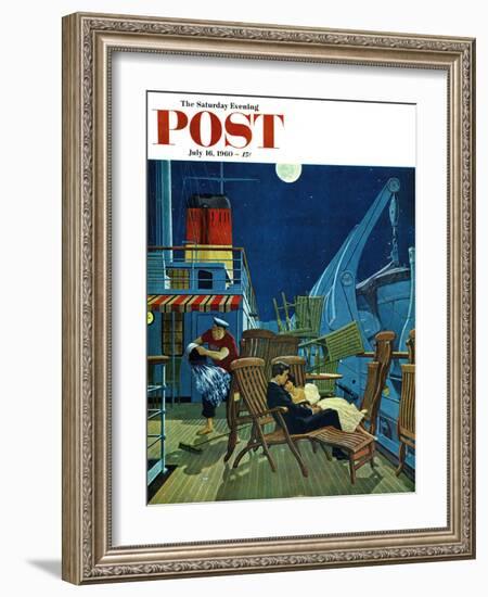 "Romantic Night on Deck," Saturday Evening Post Cover, July 16, 1960-James Williamson-Framed Giclee Print