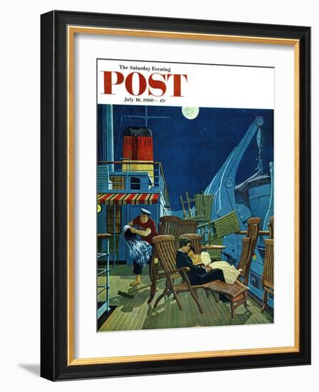 "Romantic Night on Deck," Saturday Evening Post Cover, July 16, 1960-James Williamson-Framed Giclee Print