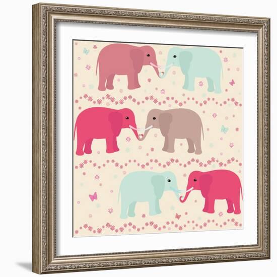 Romantic Seamless Pattern with Elephants-elein-Framed Premium Giclee Print