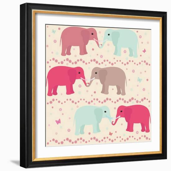 Romantic Seamless Pattern with Elephants-elein-Framed Premium Giclee Print