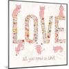 Romantic Valentines Day Card with Word Love Made Birds, Flowers, Petals, Hearts and Twigs. Cute Wed-smilewithjul-Mounted Art Print