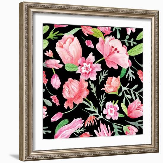 Romantic Watercolor Pattern-kisika-Framed Art Print