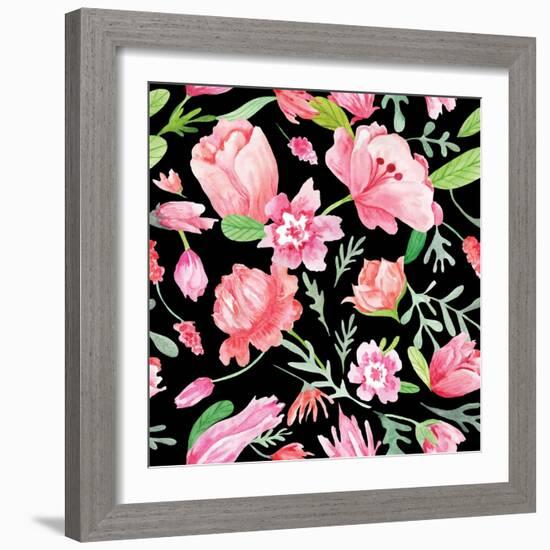 Romantic Watercolor Pattern-kisika-Framed Art Print