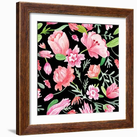 Romantic Watercolor Pattern-kisika-Framed Art Print