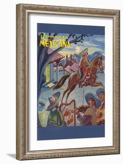 Romanza Mexicana Poster, Village Scene at Night-null-Framed Art Print