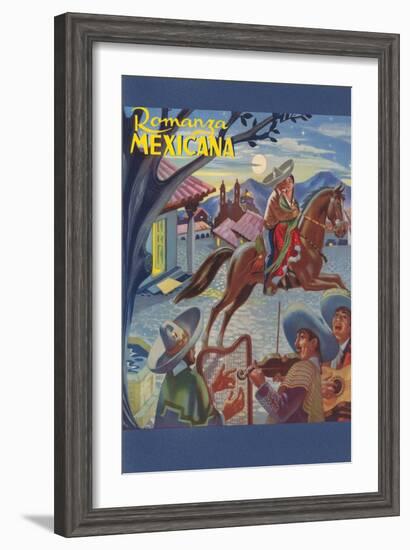 Romanza Mexicana Poster, Village Scene at Night-null-Framed Art Print