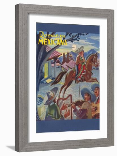 Romanza Mexicana Poster, Village Scene at Night-null-Framed Art Print