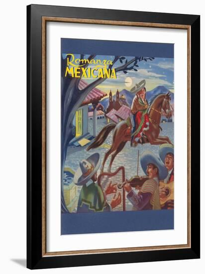 Romanza Mexicana Poster, Village Scene at Night-null-Framed Art Print