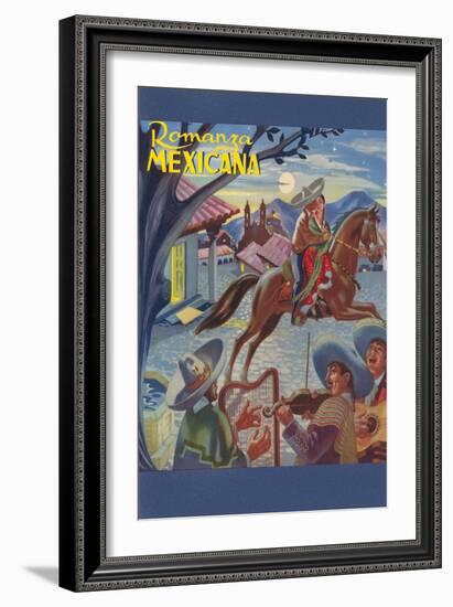 Romanza Mexicana Poster, Village Scene at Night-null-Framed Art Print