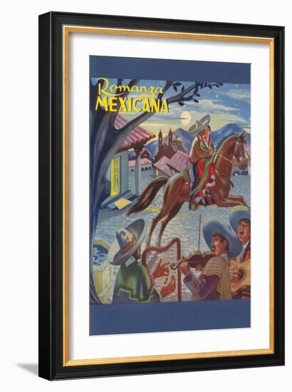 Romanza Mexicana Poster, Village Scene at Night-null-Framed Art Print