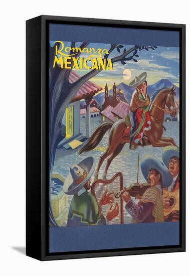 Romanza Mexicana Poster, Village Scene at Night-null-Framed Stretched Canvas