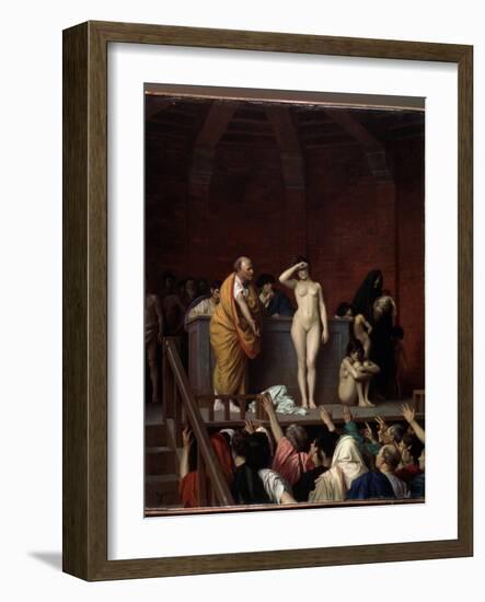 Rome Antique :  Le Marche Aux Esclaves a Rome  (The Slave Market in Rome) Une Esclave Nue Sur Une E-Jean Leon Gerome-Framed Giclee Print