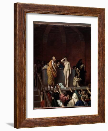 Rome Antique :  Le Marche Aux Esclaves a Rome  (The Slave Market in Rome) Une Esclave Nue Sur Une E-Jean Leon Gerome-Framed Giclee Print