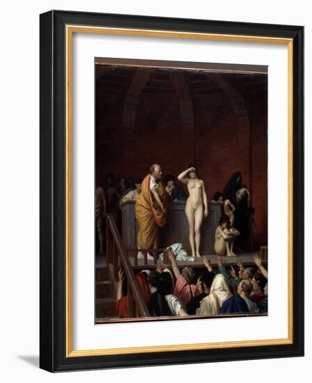 Rome Antique :  Le Marche Aux Esclaves a Rome  (The Slave Market in Rome) Une Esclave Nue Sur Une E-Jean Leon Gerome-Framed Giclee Print