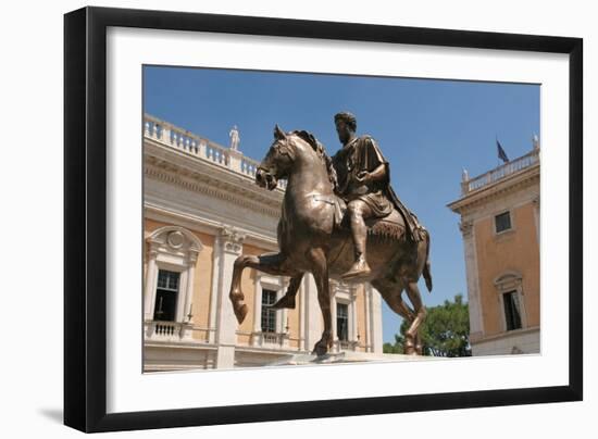 Rome. Equestian Statue of Emperor Marcus Aurelius. Piazza Campodoglio. Italy-null-Framed Giclee Print