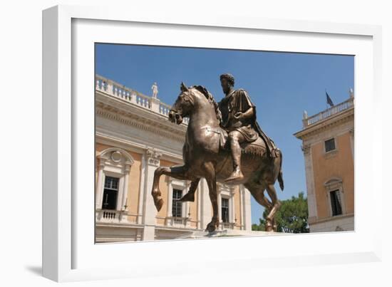 Rome. Equestian Statue of Emperor Marcus Aurelius. Piazza Campodoglio. Italy-null-Framed Giclee Print