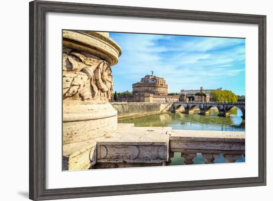 Rome, Italy. Castel Sant'Angelo and Ponte Sant'Angelo seen from Ponte Vittorio Emanuele II.-null-Framed Photographic Print