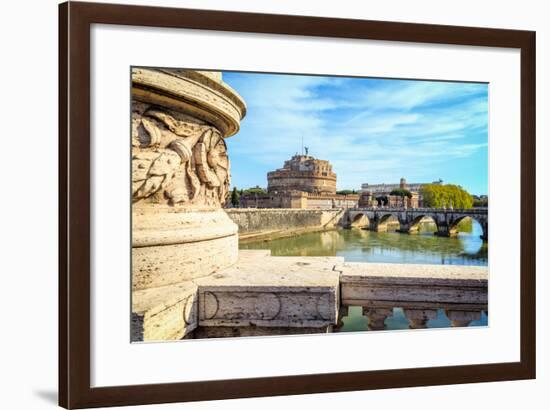 Rome, Italy. Castel Sant'Angelo and Ponte Sant'Angelo seen from Ponte Vittorio Emanuele II.-null-Framed Photographic Print