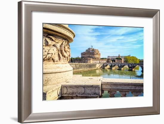 Rome, Italy. Castel Sant'Angelo and Ponte Sant'Angelo seen from Ponte Vittorio Emanuele II.-null-Framed Photographic Print