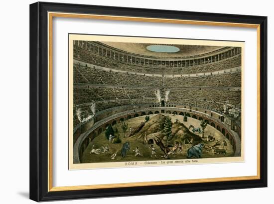 Rome, Italy, Illustration of Spectacle in Coliseum-null-Framed Art Print