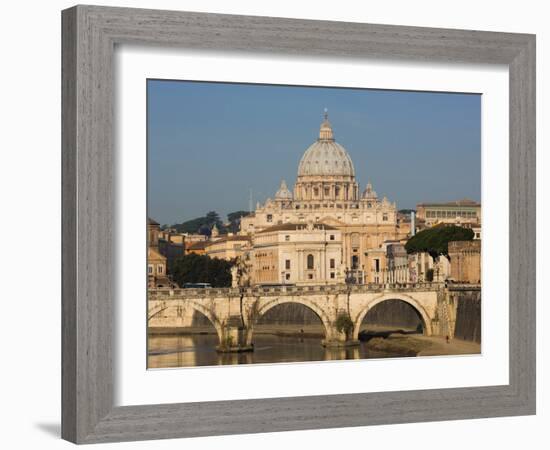 Rome, Italy. St Peter's Basilica. Tiber river and Sant'Angelo Bridge in foreground.-null-Framed Photographic Print