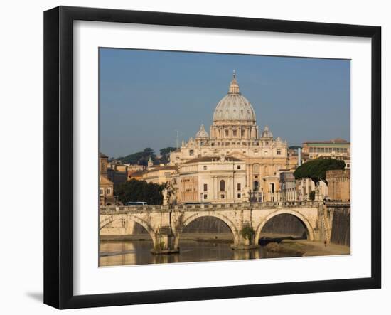 Rome, Italy. St Peter's Basilica. Tiber river and Sant'Angelo Bridge in foreground.-null-Framed Photographic Print