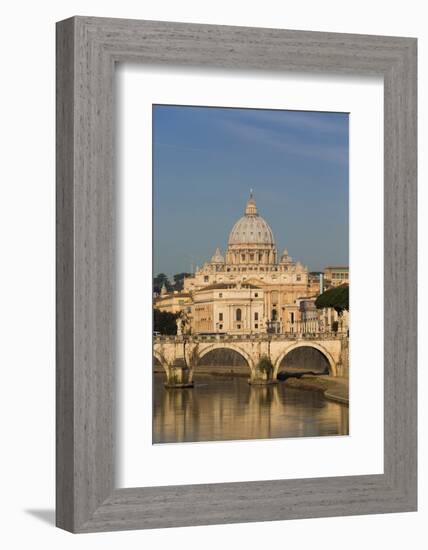 Rome, Italy. St Peter's Basilica. Tiber river and Sant'Angelo Bridge in foreground.-null-Framed Photographic Print